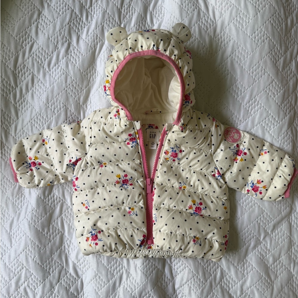 GAP Cream Floral Baby Jacket with Pink Trim